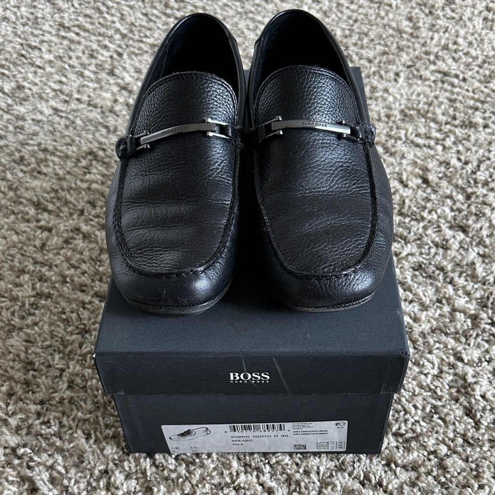 Hugo BOSS black Leather Men's Slip-On Loafers size 10